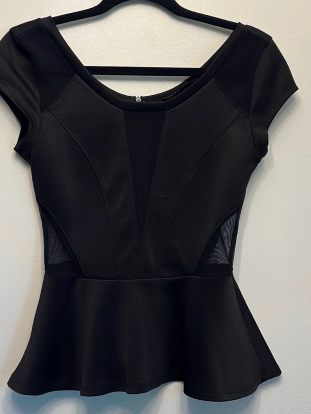 GuessBlack Peplum Mesh-Panel Women’s Dress Top